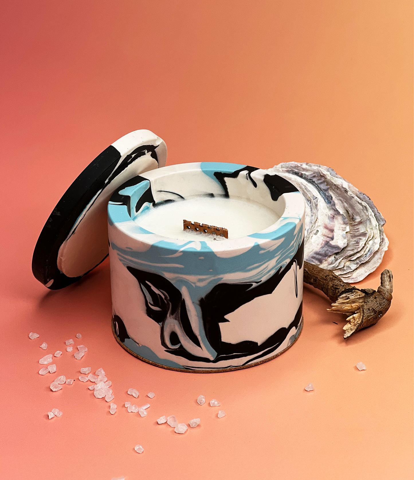 Pigment Crash Candle – Bold Marbled Statement Candles – Black & White Jesmonite Jar – Color Pop Home Decor – Unique Handmade Shelf Gift