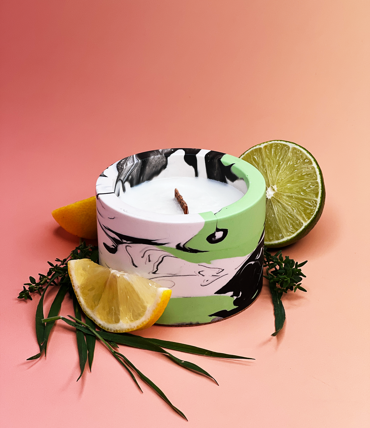Pigment Crash Candle – Bold Marbled Statement Candles – Black & White Jesmonite Jar – Color Pop Home Decor – Unique Handmade Shelf Gift