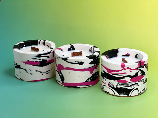 Pigment Crash Candle – Bold Marbled Statement Candles – Black & White Jesmonite Jar – Color Pop Home Decor – Unique Handmade Shelf Gift