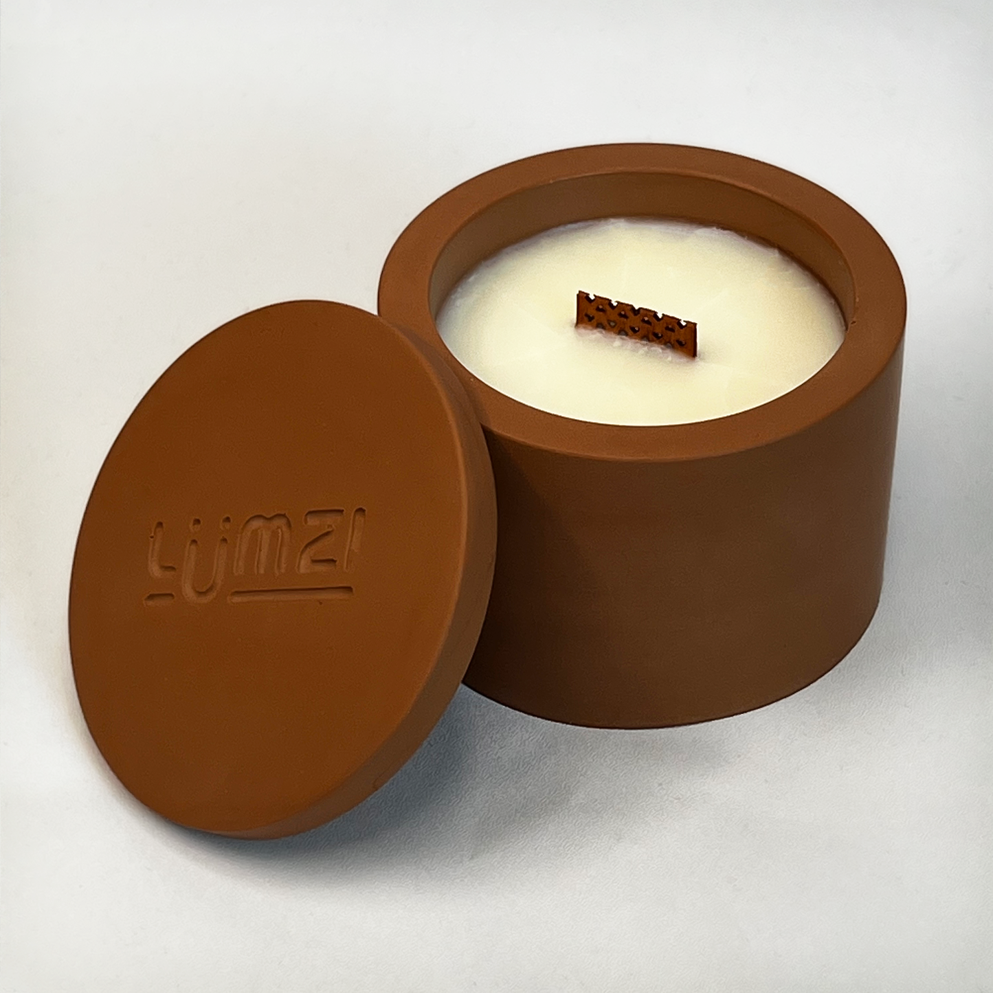 Soft Burn — Autumn Jesmonite Candle with Crackling Wooden Wick | Handcrafted Reusable Vessel