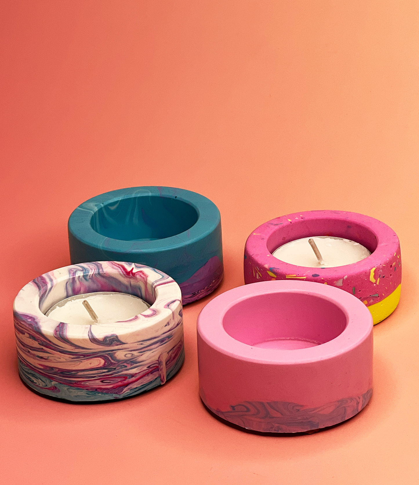 Scooplets – Colorful Jesmonite Tea Light Holders | Set of 4