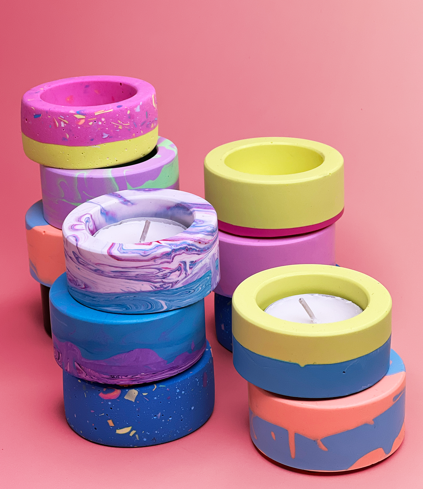 Scooplets – Colorful Jesmonite Tea Light Holders | Set of 4